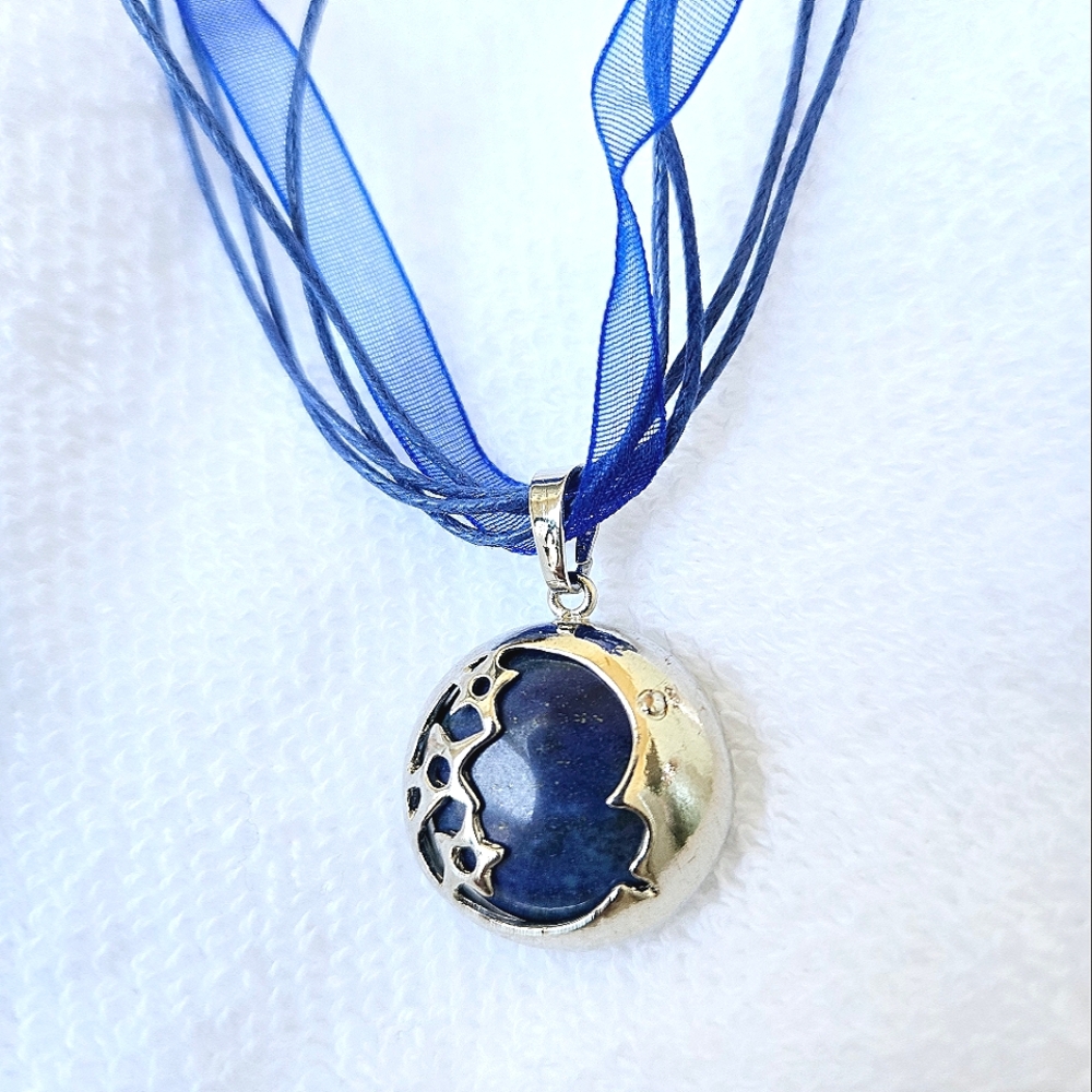 Lapis Lazuli Moon Stars Pendant Necklace Nwt